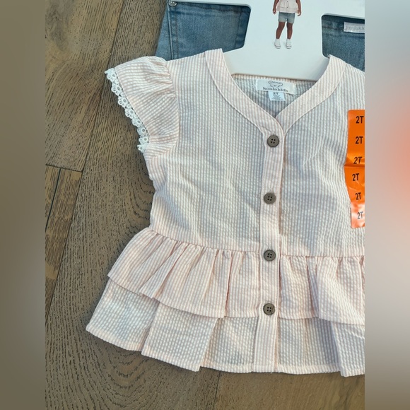 NWT Koala Kids Toddler Girl 2T Short Set Pink Seersucker Lace Summer Jean - Picture 4 of 8